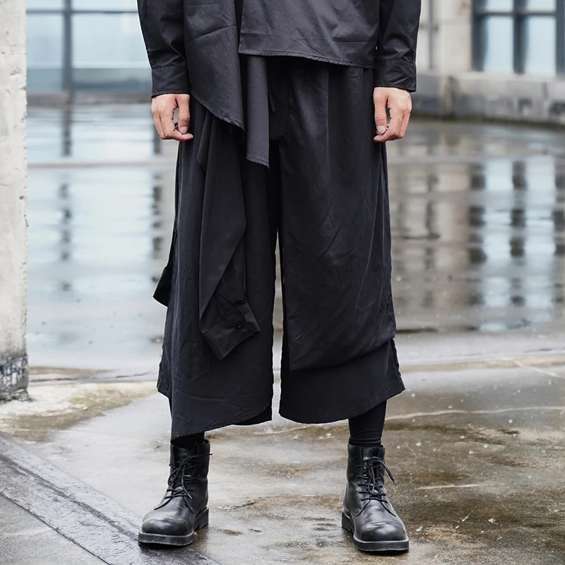 

Hair stylist trendy brand decadent casual pants original design style dark Japanese wide-leg pants skirt pants