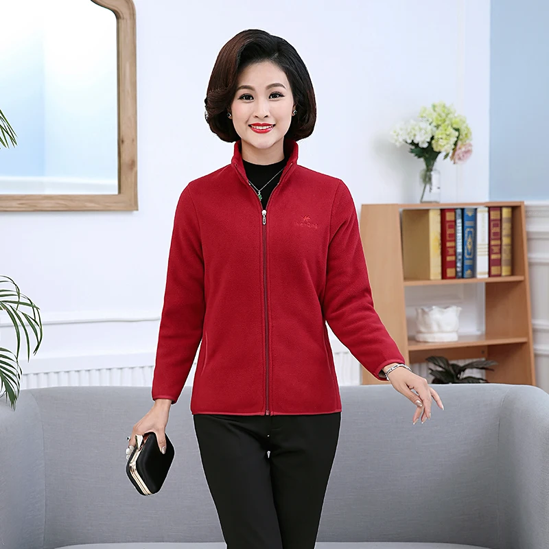 Middle-aged Mothers Autumn Winter Warm Jacket  high quality Collar Polar fleece Short Coat Casual velvet Outerwear