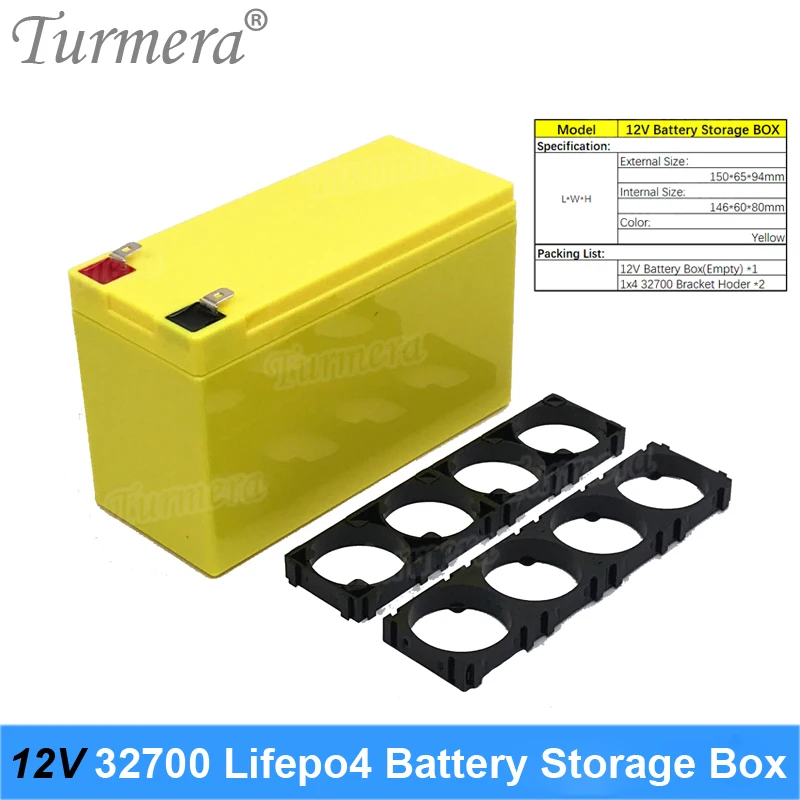 Turmera 12V 32700 Lifepo4 Battery Storage Box 4S 20A BMS Nickel with Holder for Uninterrupted Power Supply or 12V Motorcycle Use