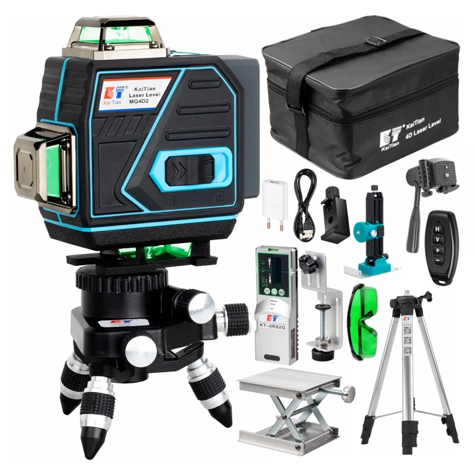 KaiTian Cross Laser 360 Levels Tripod Green Line Professional Self Leveling Vertical&Horizontal Nivel Laser Level Stand Receiver