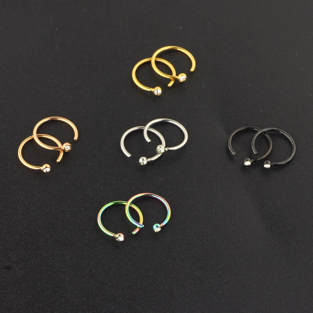 20G Stainless Steel Nose Ring Hoop CZ Body Ear Piercing 5 Mixed Colors body jewelry wholesales nose stud Clip Clicker