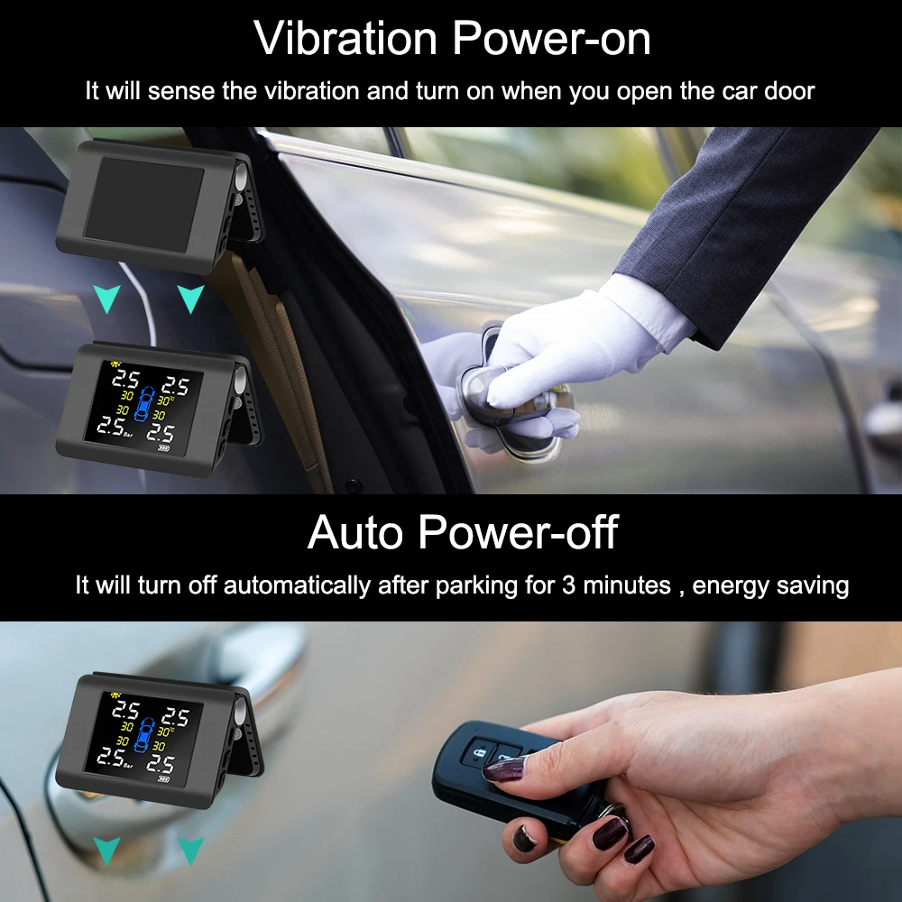 LED Display Car Tire Pressure Monitoring System Solar Power TPMS With 4 External or Built-in Sensors