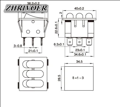 On-Off KCD3 9Pin สีแดง16A/250V AC แสงเรือสวิทช์รถ Rocker KCD3 Triple สวิทช์ไฟปุ่ม KCD3-303