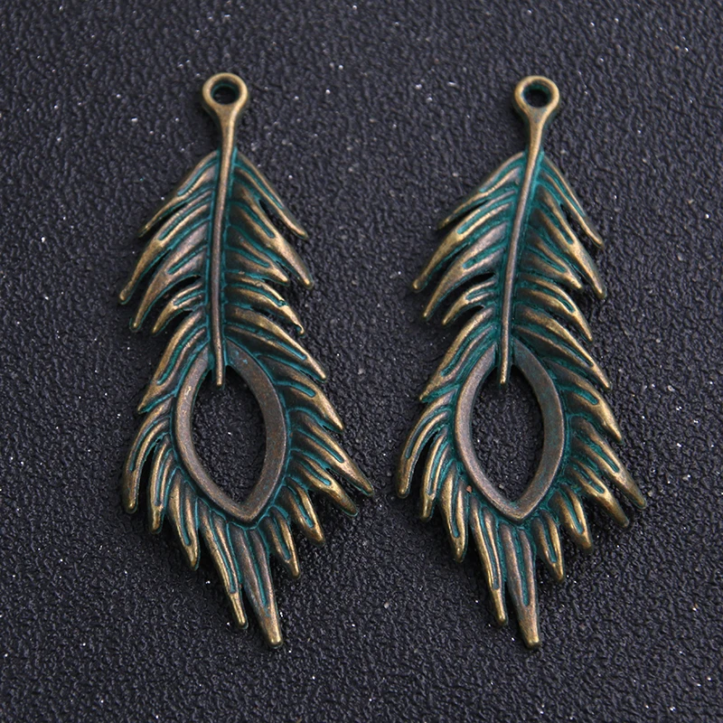 2pcs 28*72mm Three Color Vintage Peacock Feathers Charms Diy Metal Feathers Charms Pendant for Jewelry Making