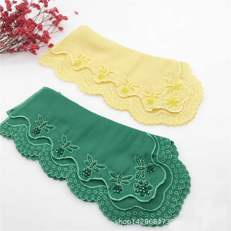 

Embroidery Floral Leaves Sewing Handmade Double Layers 10 Solid Color Fake Collar Detachable Necklace Choker Cloth Accessories