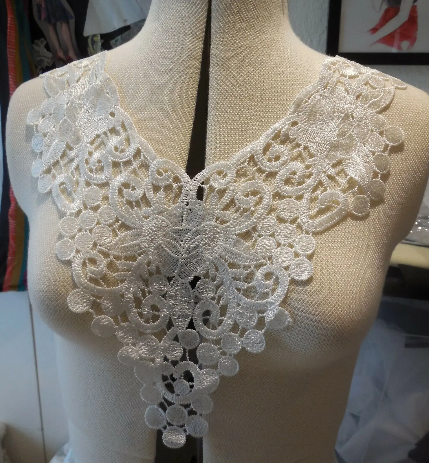 Apliques de encaje de cuello de Flores Negras, tela para tela, ropa, costura en Textiles para el hogar, vestido, álbum de recortes, 1 pieza