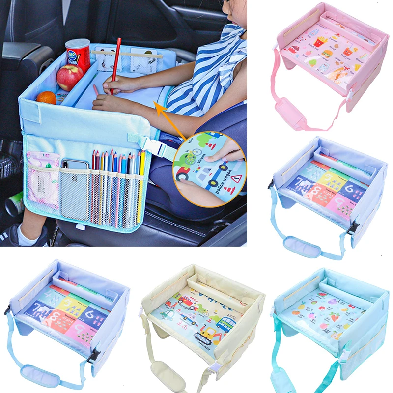 Car Seat Travel Tray Safety Seat Play Table Organizer Storage Snacks Toys Cup Holder Waterproof For Baby Children Kids Stroller