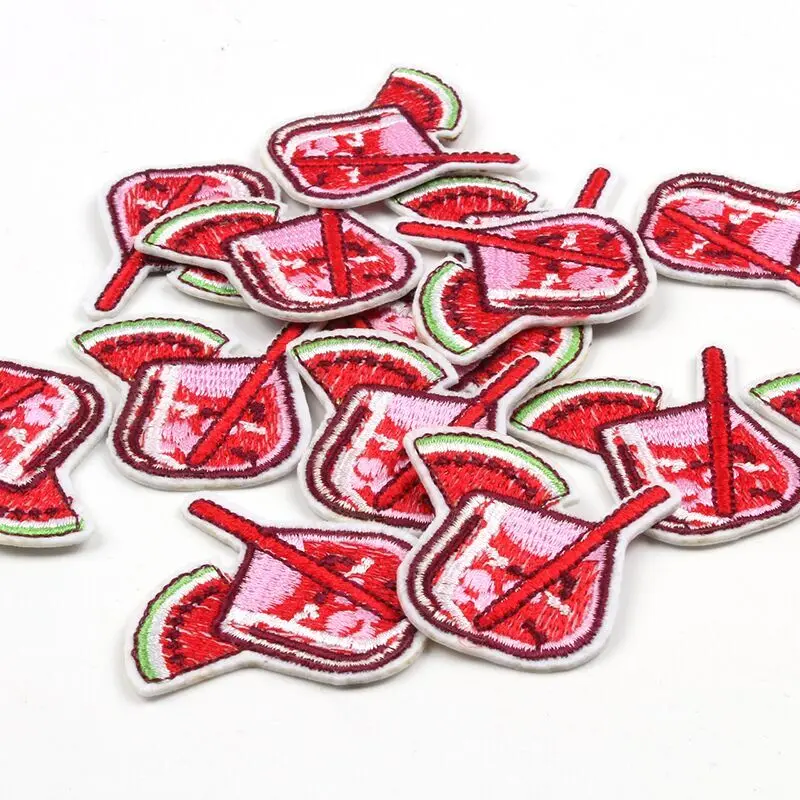 10pcs Cartoon Watermelon Patches Embroidered Cute Drinks Stickers DIY Garments Shirts Pants Backpack Badge Sewing Appliques