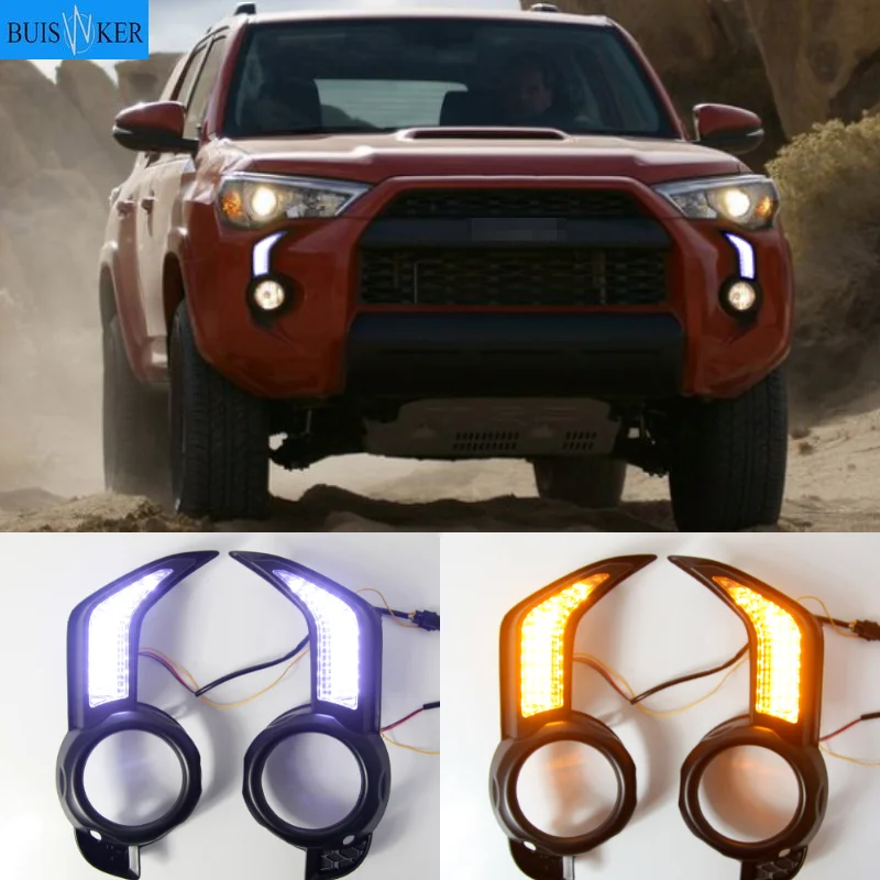 

12V Daytime running lights For Toyota 4 Runner 2014 - 2020 Drl with Dynamic turn signals for cars auto Led fog lights headlights