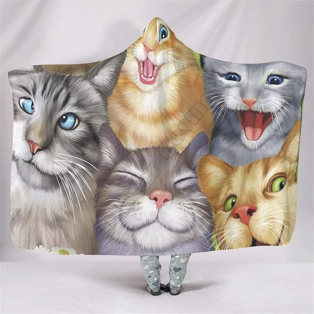 

Pet Cat 3d printed Hooded Blanket Adult colorful child Sherpa Fleece Wearable Blanket Microfiber Bedding style-2