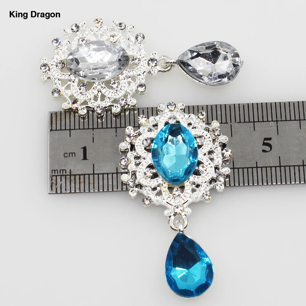 King Dragon ที่มีสีสัน Rhinestone Embellishment ใช้บนแถบคาดศีรษะแบน25มม.* 45มม.5ชิ้น/ล็อตเงินสี KD588