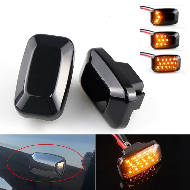 2Pcs for Toyota 1984-Present Land Cruiser 70 Series (J70) Smoked Dynamic LED Side Marker fender Lights Flowing Turn Signal Light