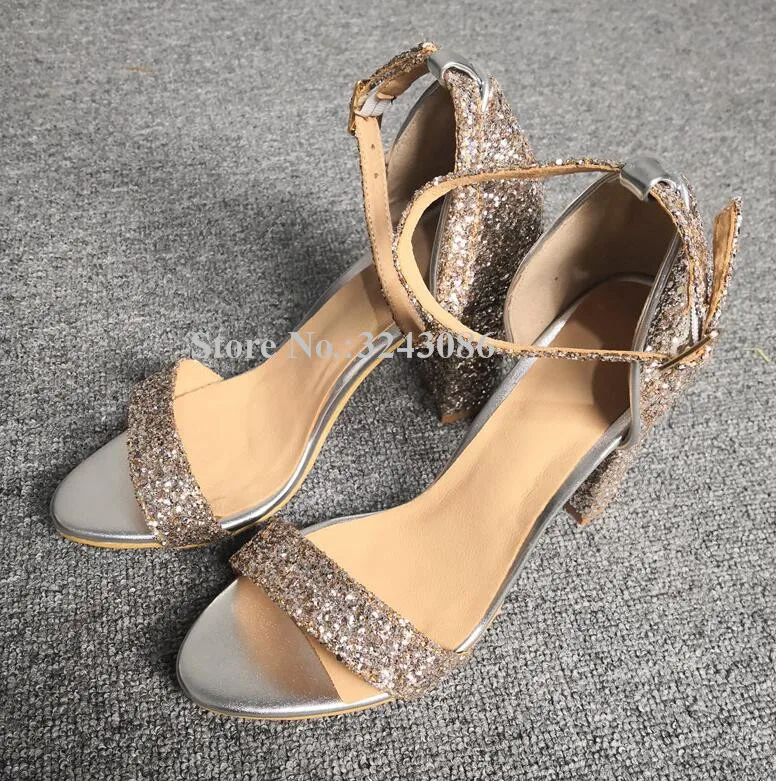 

Women Bling Chunky Heel Sandals Fashion Peep Toe Ankle Strap Thick Heel Pumps Sandals Lady Real Photos Party Shoes Dropship