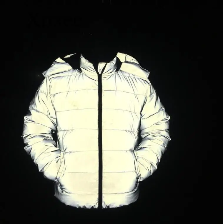 Reflective Light Winter Jacket Coat Women Men Thick Warm Cotton Linning Night Jogger Hooded Parka  Hip Hop Streetwear