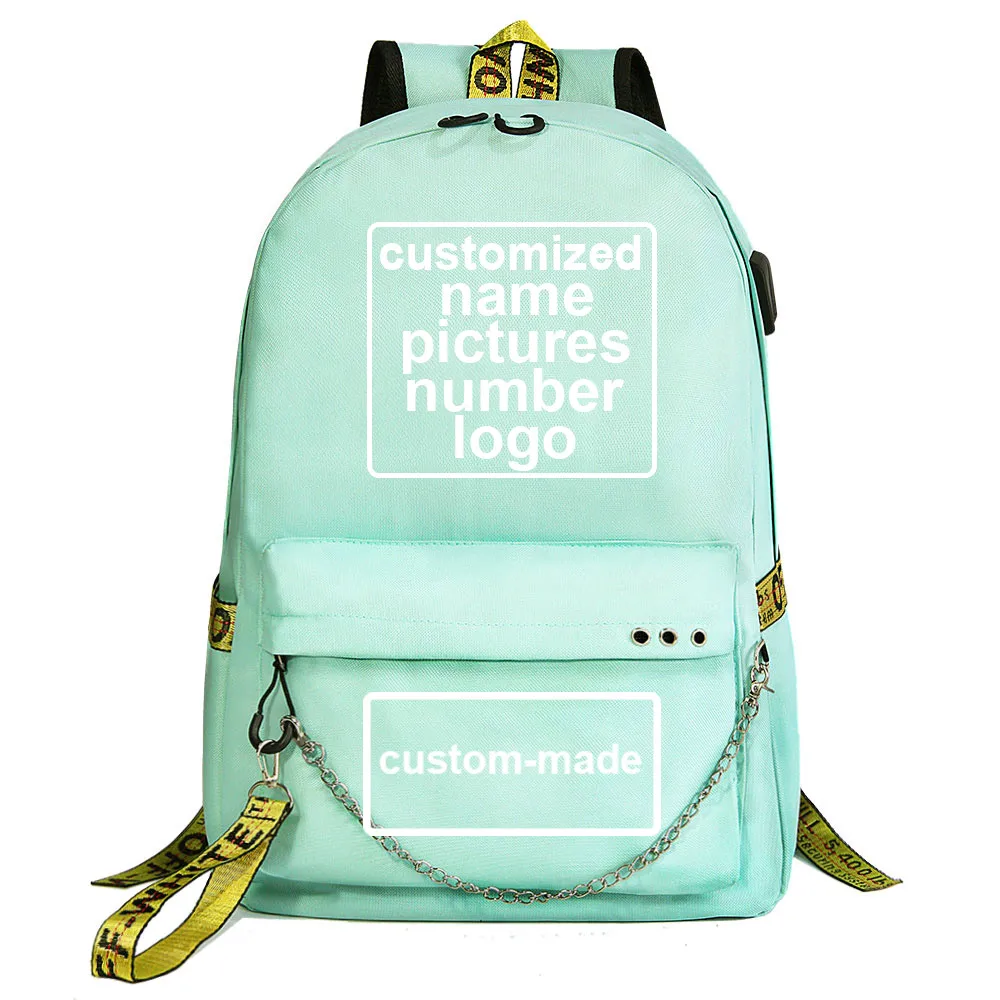 Customized Print DIY Your like Photo or Logo Boy Girl Kids Book Bags Women USB Bagpack Teenagers Men Laptop Travel Backpack