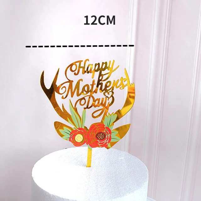 Neuer Happy Birthday Kuchenaufsatz mit Blumenmotiv, Goldener Acryl-Dessert-Dekor für Babyparty-Geschenke – Detail 14
