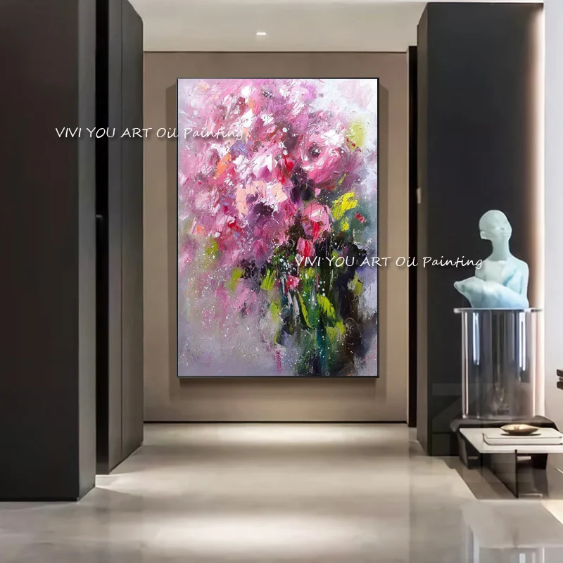 Spring Flower Language North Europe Small Fresh Handmade Flower Oil Picture Modern Simple Living Room Decor Painting Frameless