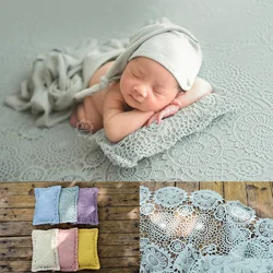 Newborn Photography Prop Blanket Pillow Studio Accessories Set Handmade Shooting Baby Photo Posing Beanbag Cover Weave Fabric