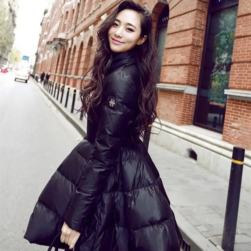 Nice New Fashion Women Winter Down Jackets Warm Long Slim Coat And Jacket Female Big Swing Yellow/black Ladies Snow Outwear