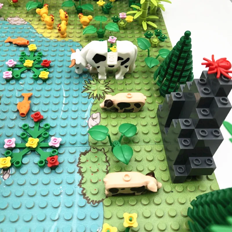 MOC RainForest Animals Jungle Building Blocks Toys Bush Flower Tree Plants Construction Blocks Compatible City Baseplate Bricks