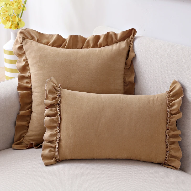 Solid Cushion Cover Pink Grey Brown Home Decorative Pillow Cover Ruffle Soft Faux Suede 45x45cm/30x50cm for sofa Bed Living room