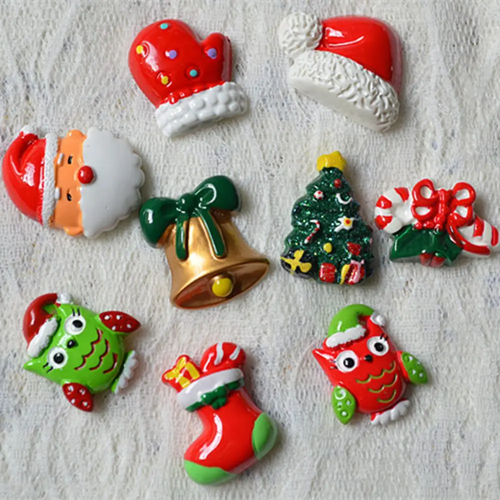 100pcs/lot Shiny 3D resins patches Christmas bell tree designs diy decoration crafts phone hair accessories wholesale