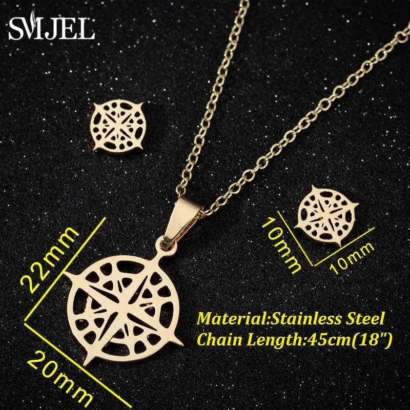 New Cute Stainless Steel Necklaces for Women Gold Color Tiara Princess Crown Cross Compass Heart Star Necklace Jewelry Gifts