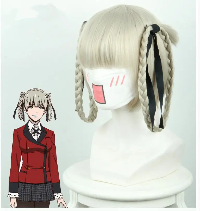 Peruca sintética Cosplay Anime para Mulheres, Kakegurui, Jogador Compulsivo, Momobami, Kirari, Traje, Drama, Festa de Halloween, Perucas de cabelo sintético