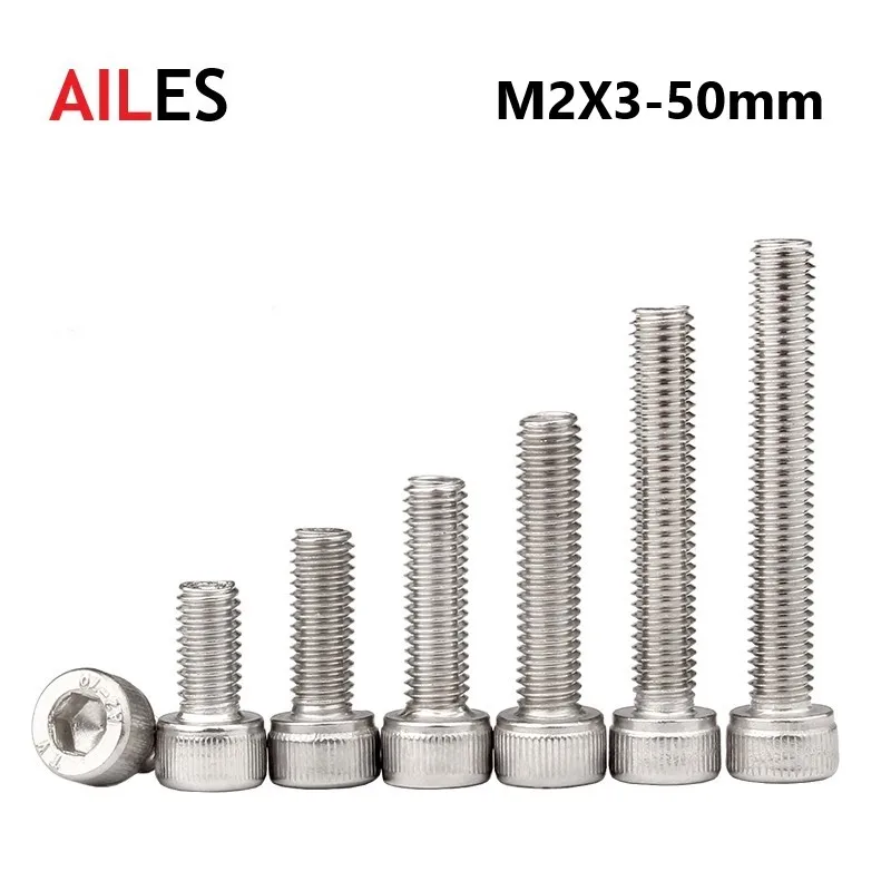 

M2 A2-70 304 Stainless Steel Allen Hexagon Hex Socket Cap Head Screws Bolt DIN912 M2x3 4 5 6 7 8 10 12 20 25 30 35 40 45 50mm