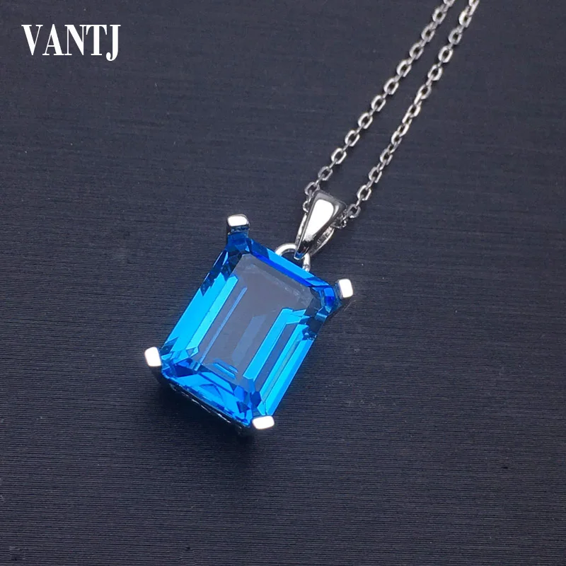 VANTJ Real 14K Gold Natural Swiss Blue Topaz Pendant Gemstone  Brilliant Cut Oct10*14mm Au585 Fine Jewelry Women Party Gift