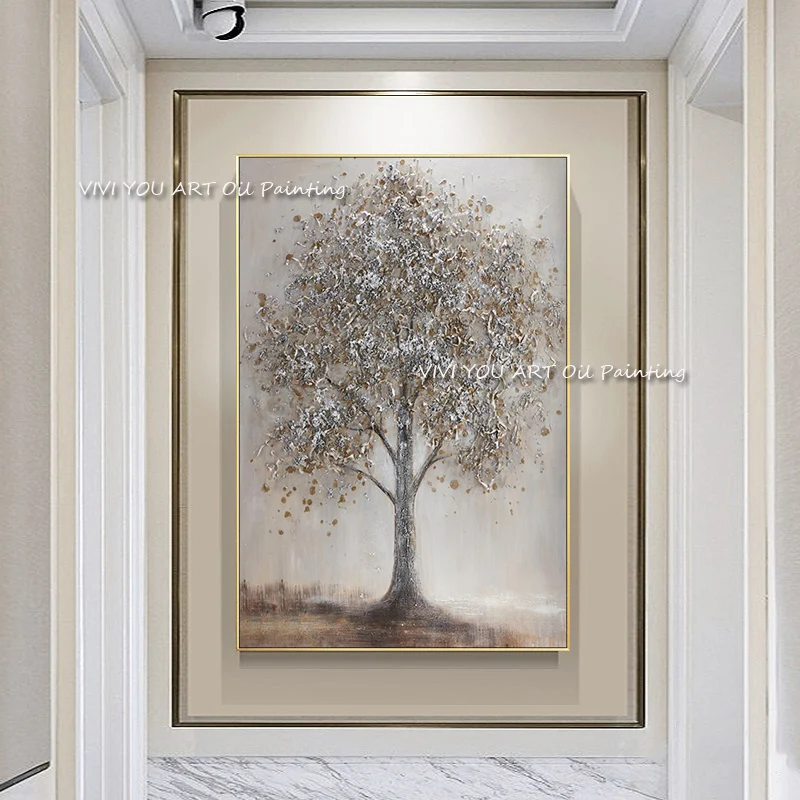 

Abstract Grey Tree 100% Handpainted Oil Painting Scenery Tree Wall Art Canvas Decor Unframed For Living Room Decoration Gift