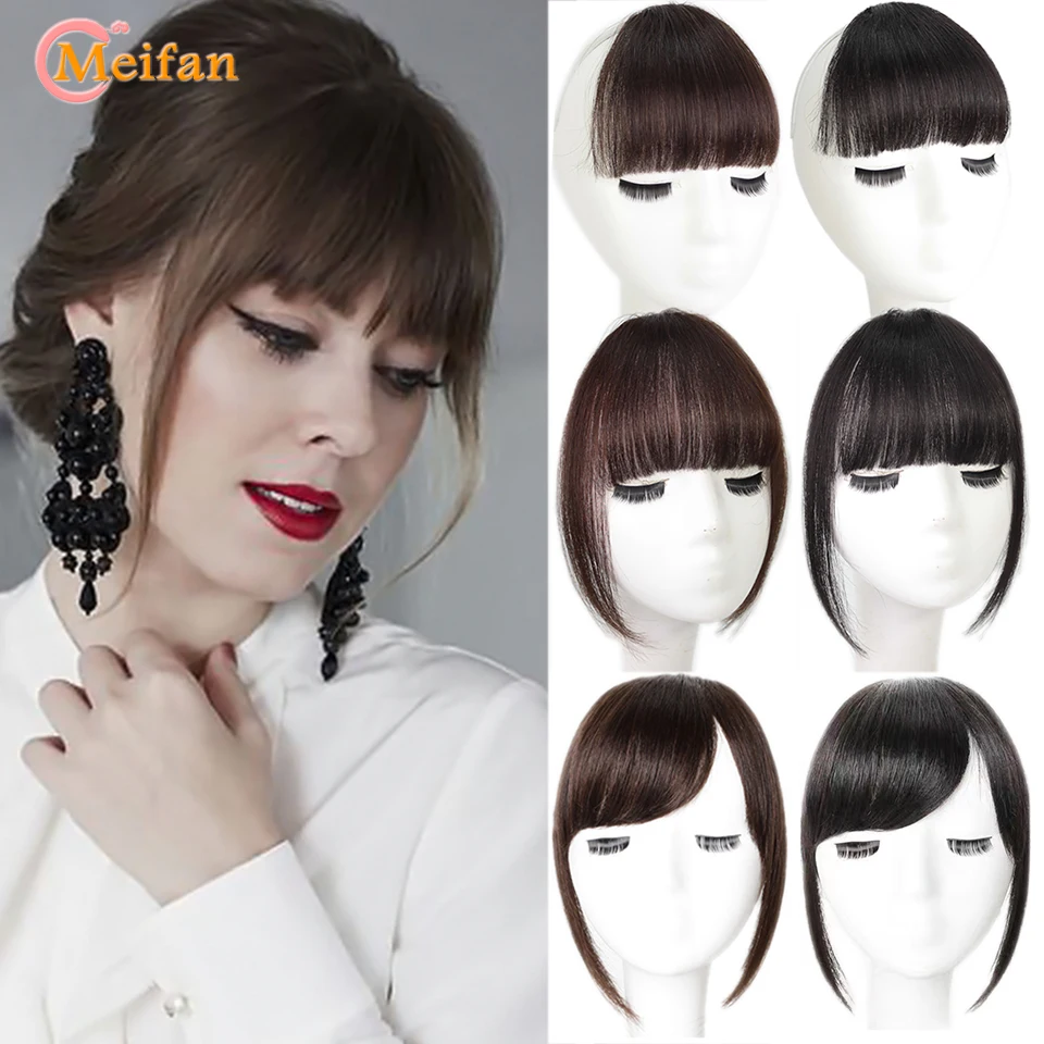 

MEIFAN Synthetic Clip in Front Fringe Bangs Extension Hairpiece Natural Fake Air Bangs Hair Piece Clip on Bangs Black Brown