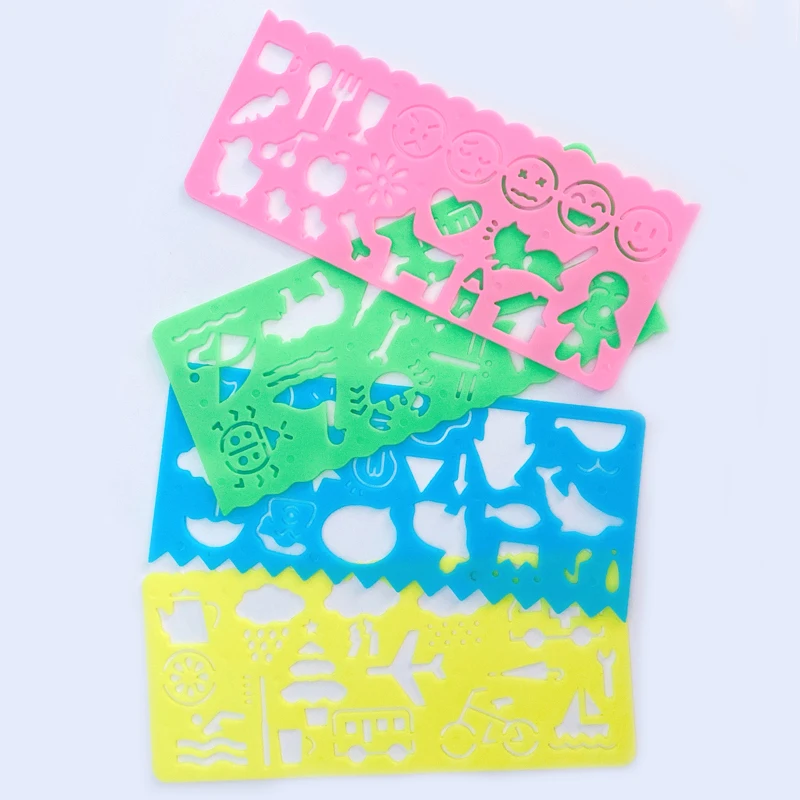 4pcs/Set Colorful Drawing Template Ruler Promotional Gift Stationery  Puzzle Stationery Children's Drawing Toys