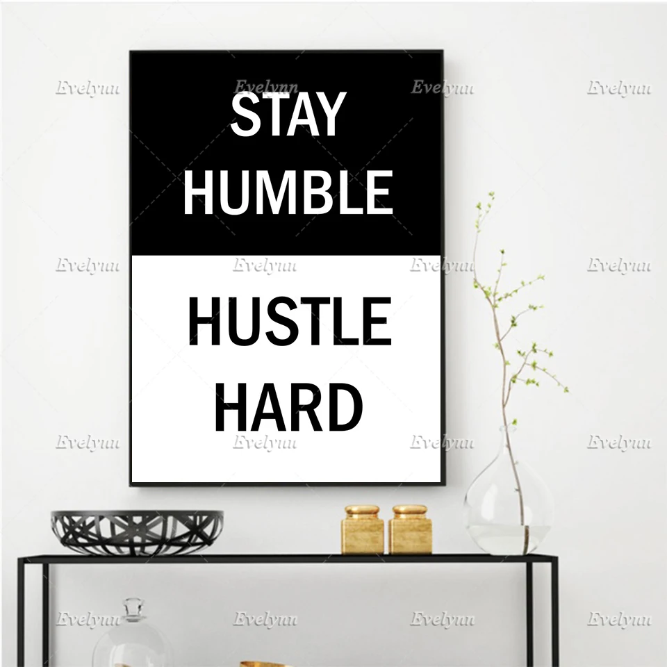 Wall Art Canvas Painting Stay Humble Hustle Hard Inspirational,Motivational Quotes Print Posters Floating Frame For Office Decor