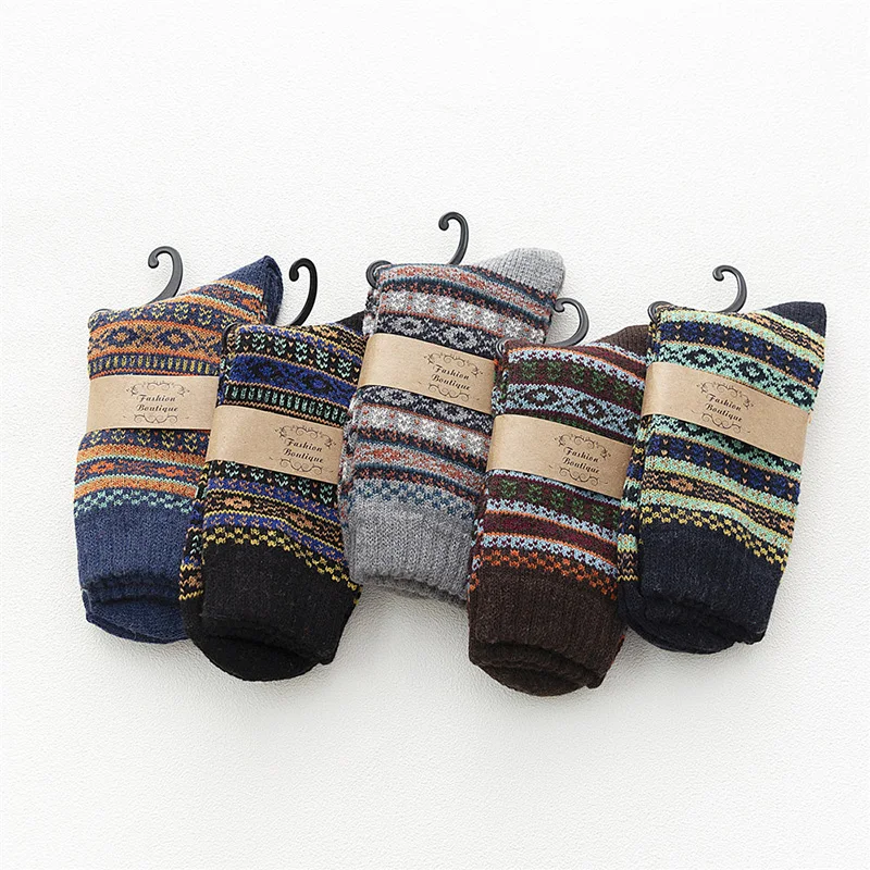 5 Paare/los männer Wolle Socken Winter Warm Dicke Gestreiften Solid Color Nahen Rohr Lange Socken Männlichen Neue Hohe Qualität