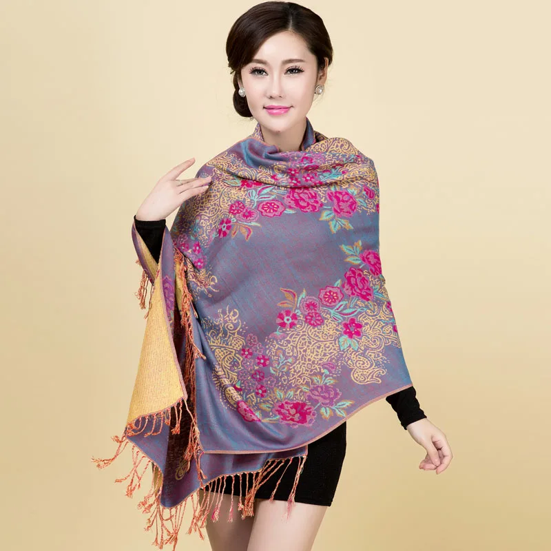 Fashion Women Lady Double Side Cotton Pashmina Shawl Hijab Chal Autumn Winter New Travel Scarves Shawl Tassel Bufanda