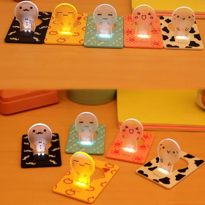 Cute Cat Mini LED Pocket Credit Card Wallet Light Bulb Lamp, Portable Folding LED Credit Card Night Light Children Kids Gift