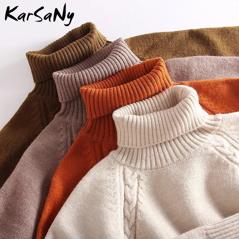 Winter Knitted Pullover Women Turtleneck Sweater Women\'s Jumper Thick Woman Sweaters Knitted Pullover Women Solid Basic Sweater