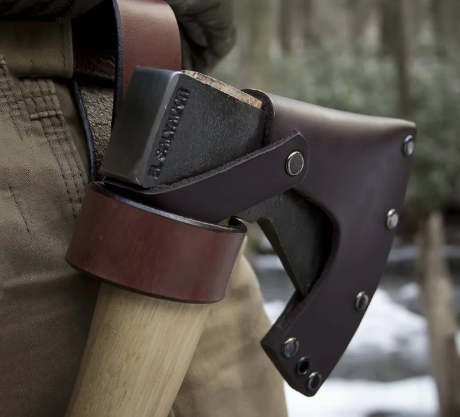 Hunting Ax Cover Axe Hatchet Blade Head Sheath Carrier Belt Holster PU Genuine Leather for Garden Metal Detecting Digger Tools