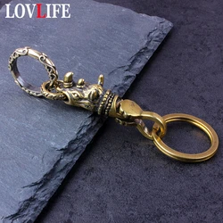 Retro Keychain Pendant Brass Rhino Buckle Motorcycle Key Chain Ring Hanging Jewelry DIY Keyring Hook Accessories American Casual