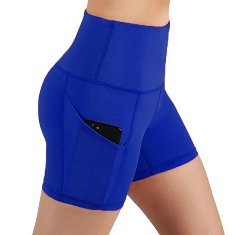 Women\'s cycling shorts Sports Yoga High Waist Shorts with Pockets Seamless Tummy Control Workout Short Pants Athletic Leggings