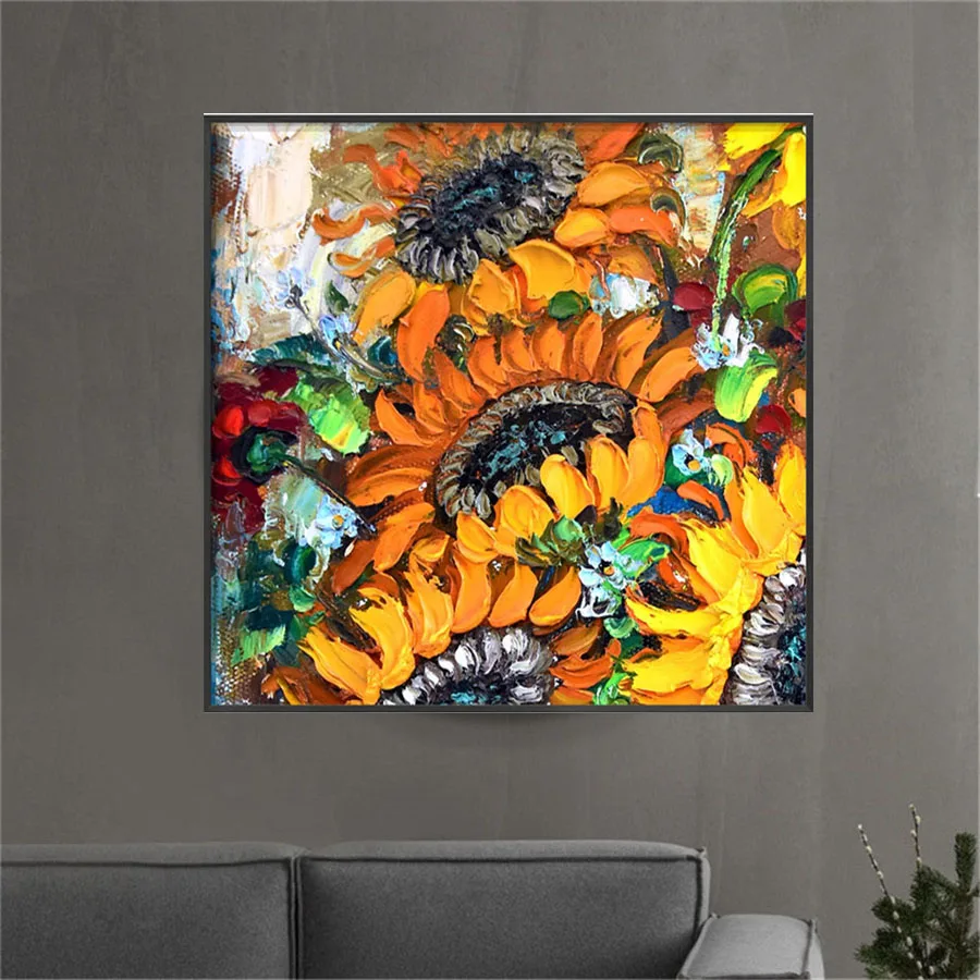 

Impressionist Van Gogh Sunflower Plant Large Custom Canvas Poster Hand-Painted Flower Oil Painting Decor Living Room Wall Art