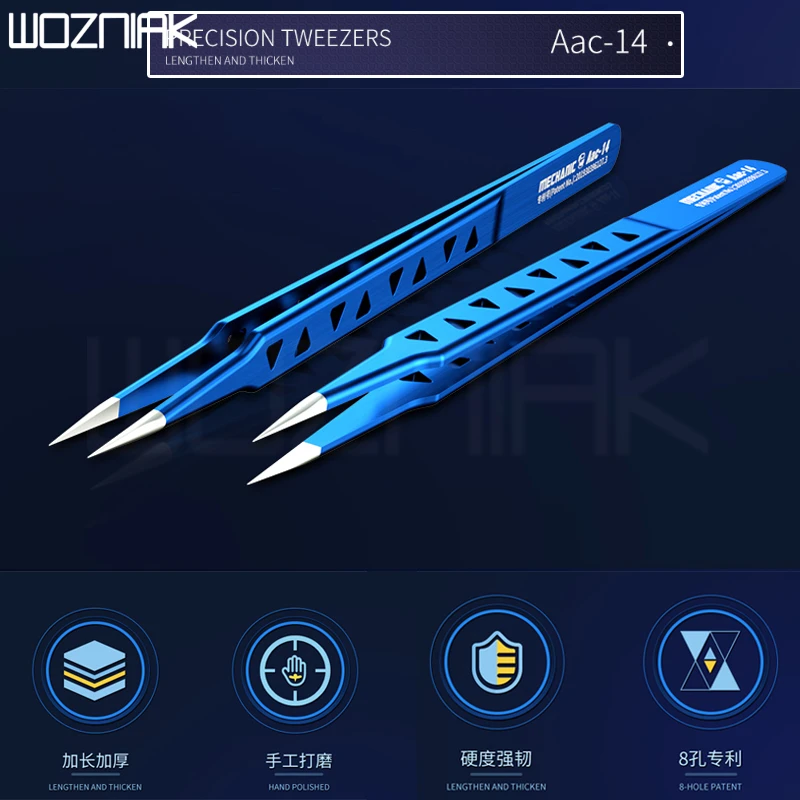 MECHANIC AAC-14 hollow heat-dissipating tweezers, lengthened thickened high hardness tweezers for  mobile phone repair tweezer