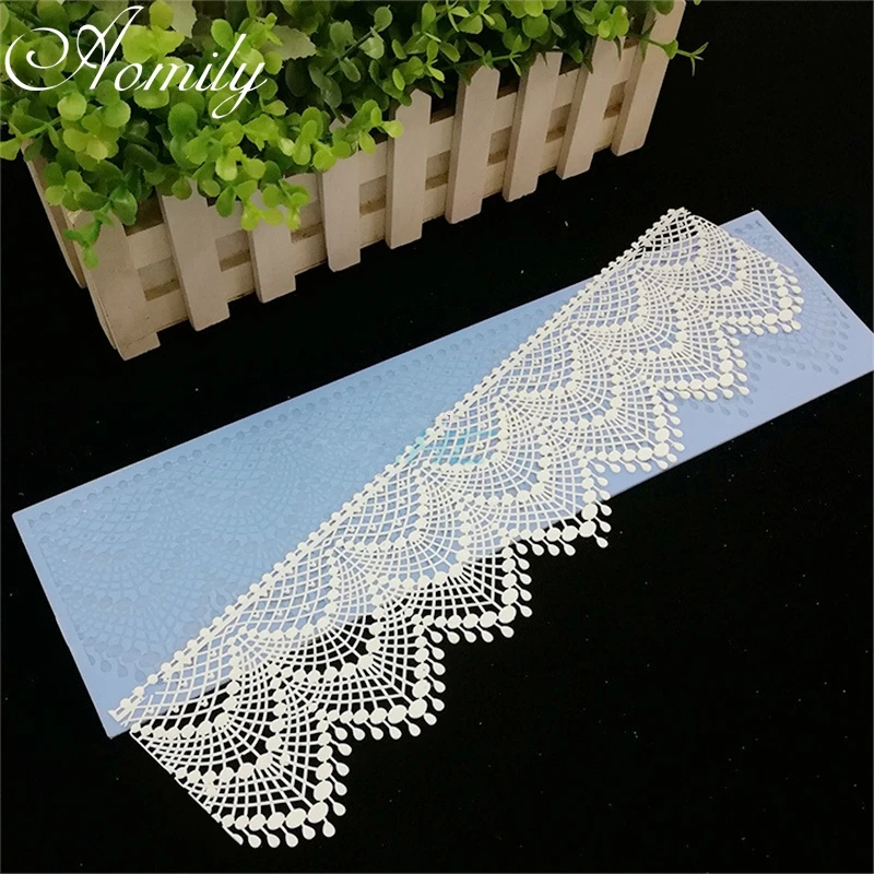 Aomily 40*12cm Lace Surround Wedding Cake Silicone Edge Lace Fondant Mold Mousse Sugar Craft Icing Mat Pad Pastry Baking Tool