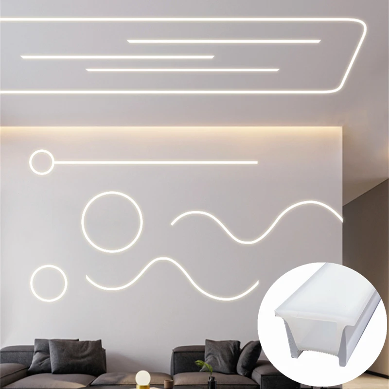 Tube de ULnéon LED flexible amovible, canal de diffuseur en silicone, bande lumineuse étanche, ruban encastré extérieur sans cadre