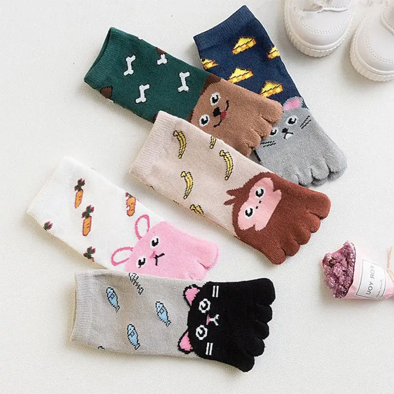 Chaussettes Parker en coton pour enfants, dessin animé mignon, bébé, enfant, fille, garçon, tout-petit, chaud, automne, printemps, 5 doigts, 3-12 ans