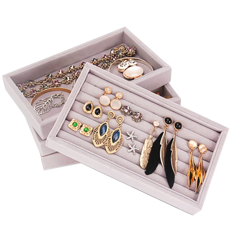 DIY Jewelry Storage Ring Packaging Gift Box Earring Holder Bracelet Jewellery Display Organizer Fully Wrapped High Level Flannel