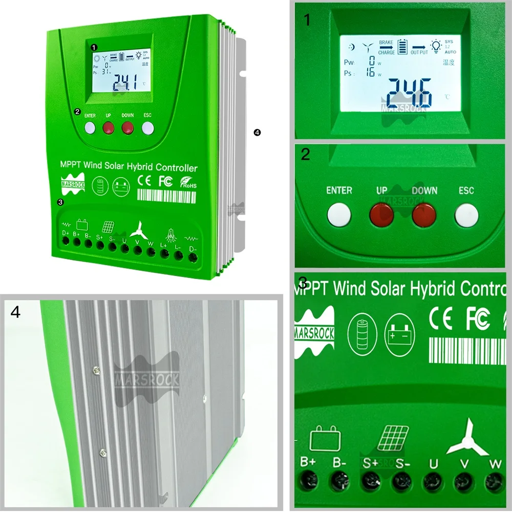 12V 24V 48V 2000W MPPT Hybird Wind Solar Charge Controller Wind Generator Regulator for For Lifepo4 Lithium Lead Acid