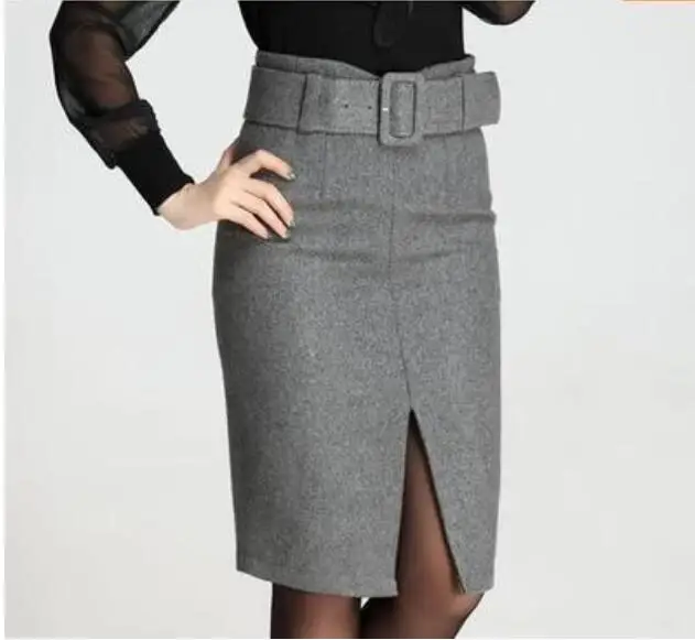 

new fashion autumn winter 2020 plus size high waist skirt saias femininas casual Woolen midi pencil skirt women skirts clothes