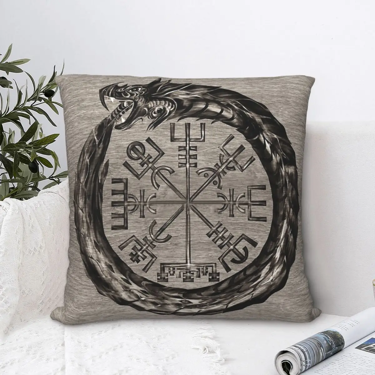 

Ouroboros With Vegvisir Throw Pillow Case Viking Norse Mythology Cushion For Home Sofa Chair Decorative Hug Pillowcase